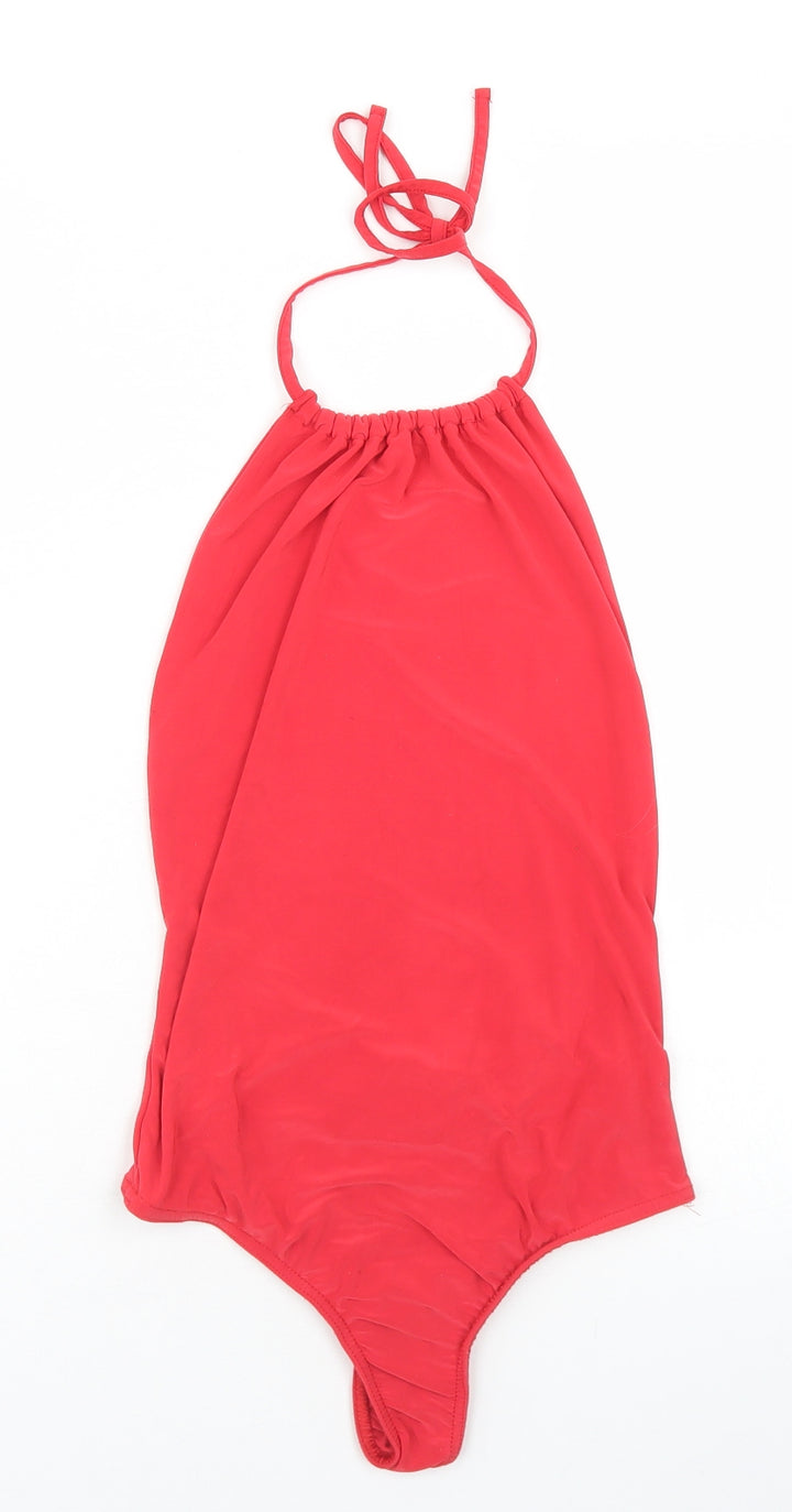 PRETTYLITTLETHING Womens Red Polyester Bodysuit One-Piece Size 4 Tie
