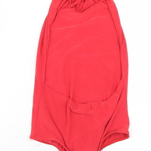 PRETTYLITTLETHING Womens Red  Polyester Bodysuit One-Piece Size 4  Tie