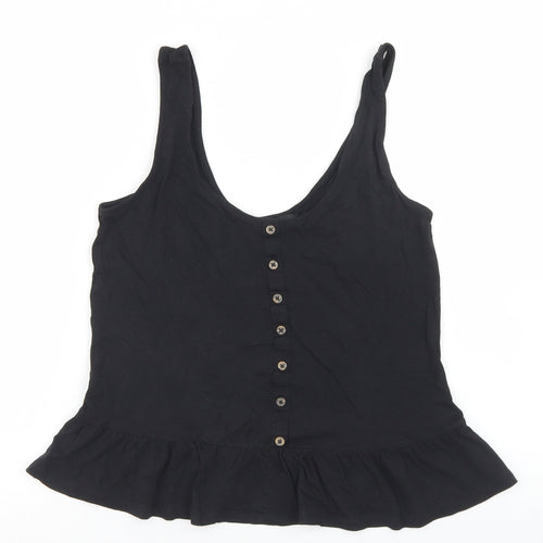 New Look Womens Black  Cotton Cropped Tank Size 10 Round Neck - Peplum