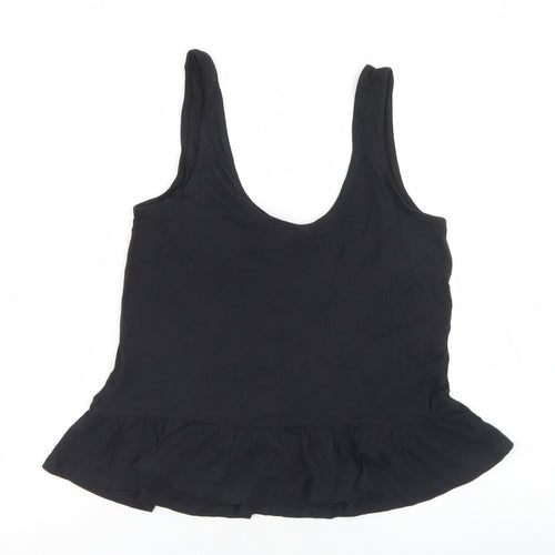 New Look Womens Black  Cotton Cropped Tank Size 10 Round Neck - Peplum