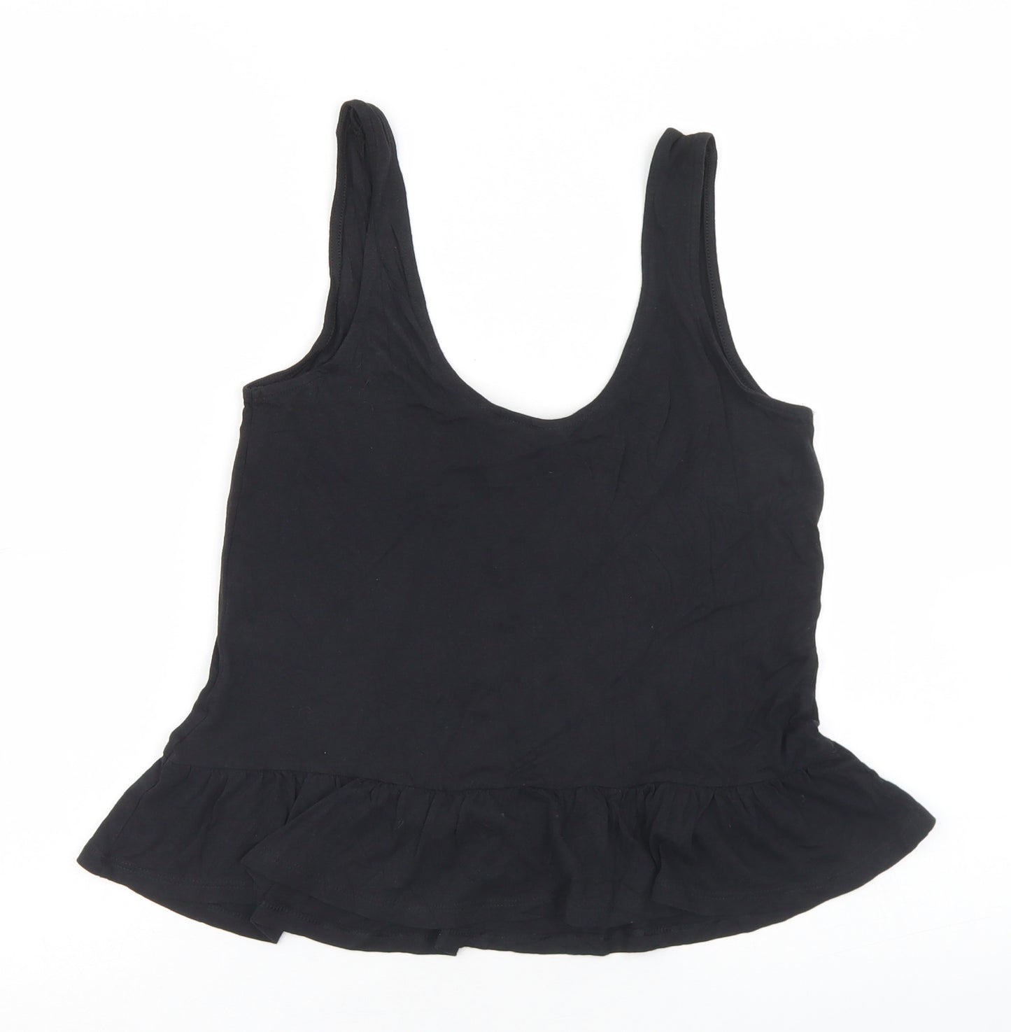New Look Womens Black  Cotton Cropped Tank Size 10 Round Neck - Peplum