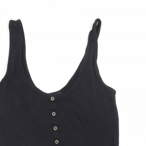 New Look Womens Black  Cotton Cropped Tank Size 10 Round Neck - Peplum