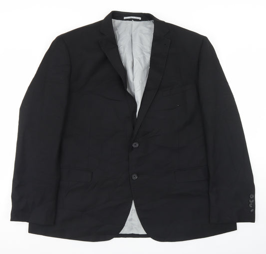 Front view of Tailor & Cutter men’s black polyester jacket blazer, size 46