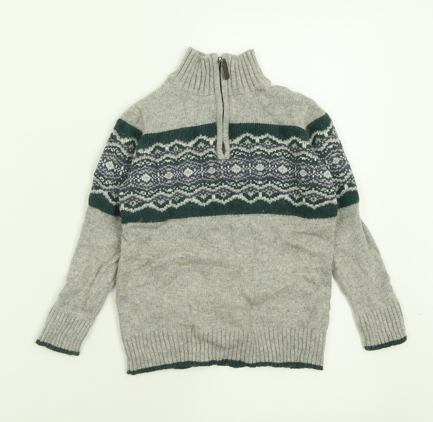 John Lewis Boys Grey High Neck Geometric Cotton Pullover Jumper Size 5 Years  Zip