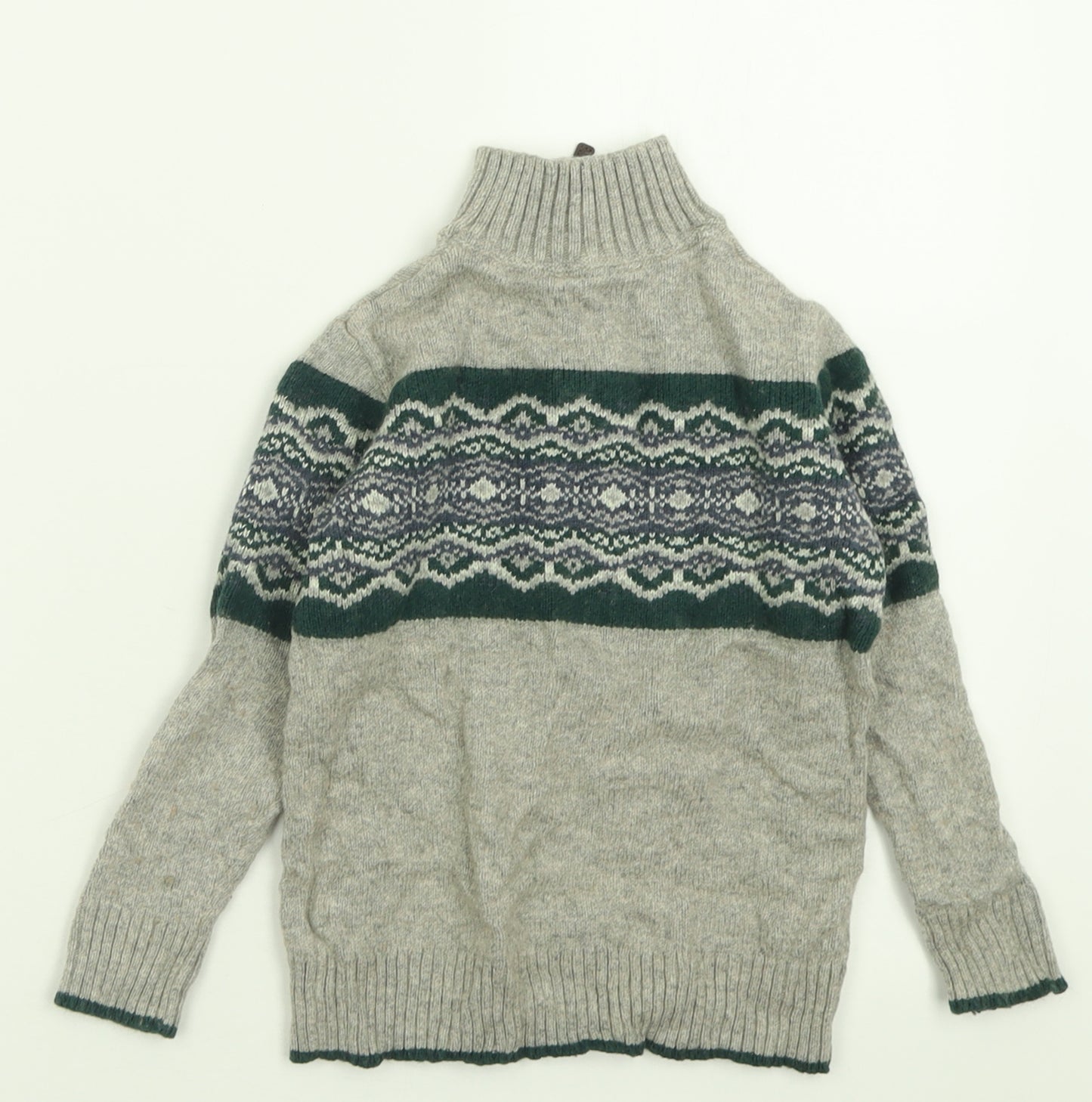 John Lewis Boys Grey High Neck Geometric Cotton Pullover Jumper Size 5 Years  Zip