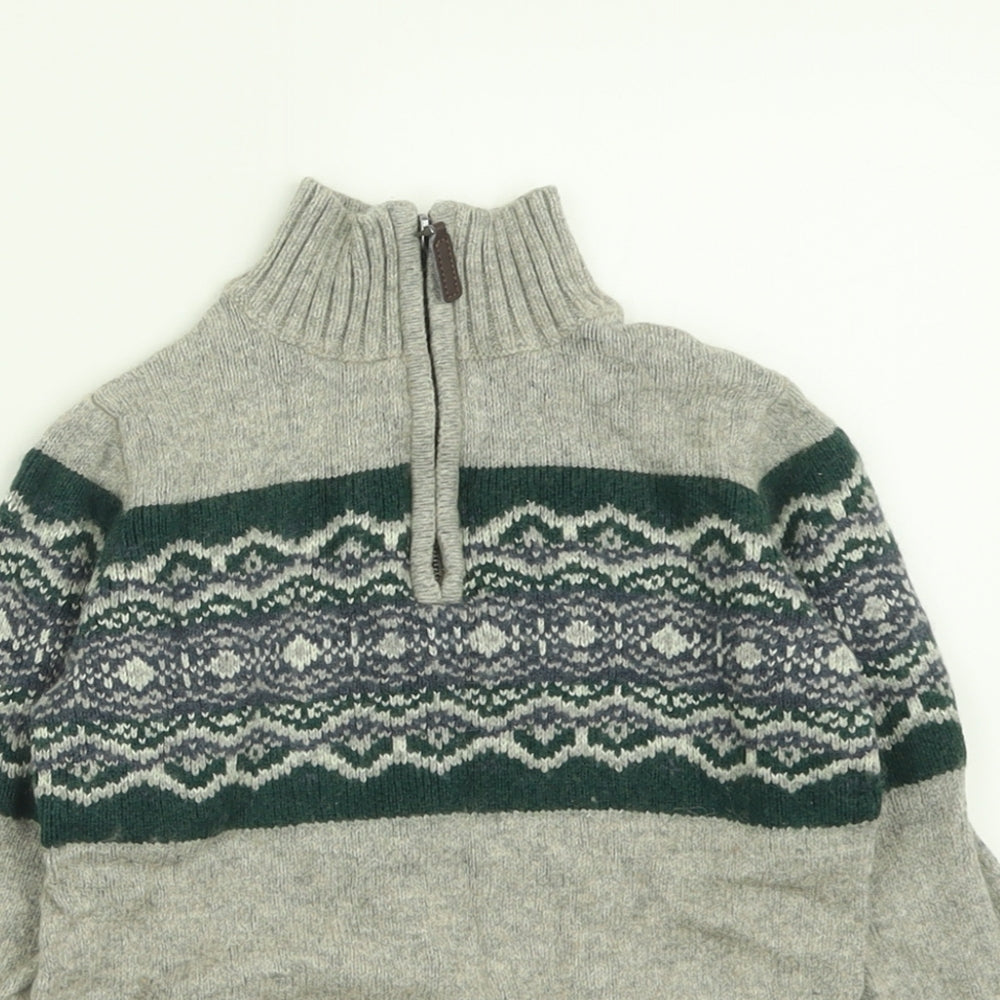 John Lewis Boys Grey High Neck Geometric Cotton Pullover Jumper Size 5 Years  Zip