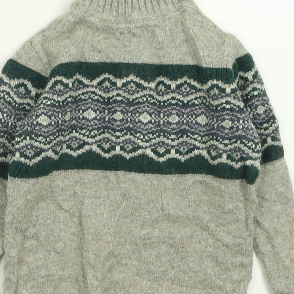 John Lewis Boys Grey High Neck Geometric Cotton Pullover Jumper Size 5 Years  Zip