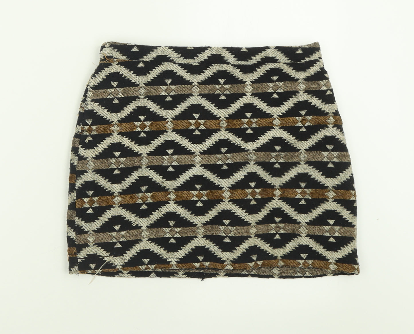 Exhibit Womens Brown Geometric Polyester A-Line Skirt Size 10   Zip