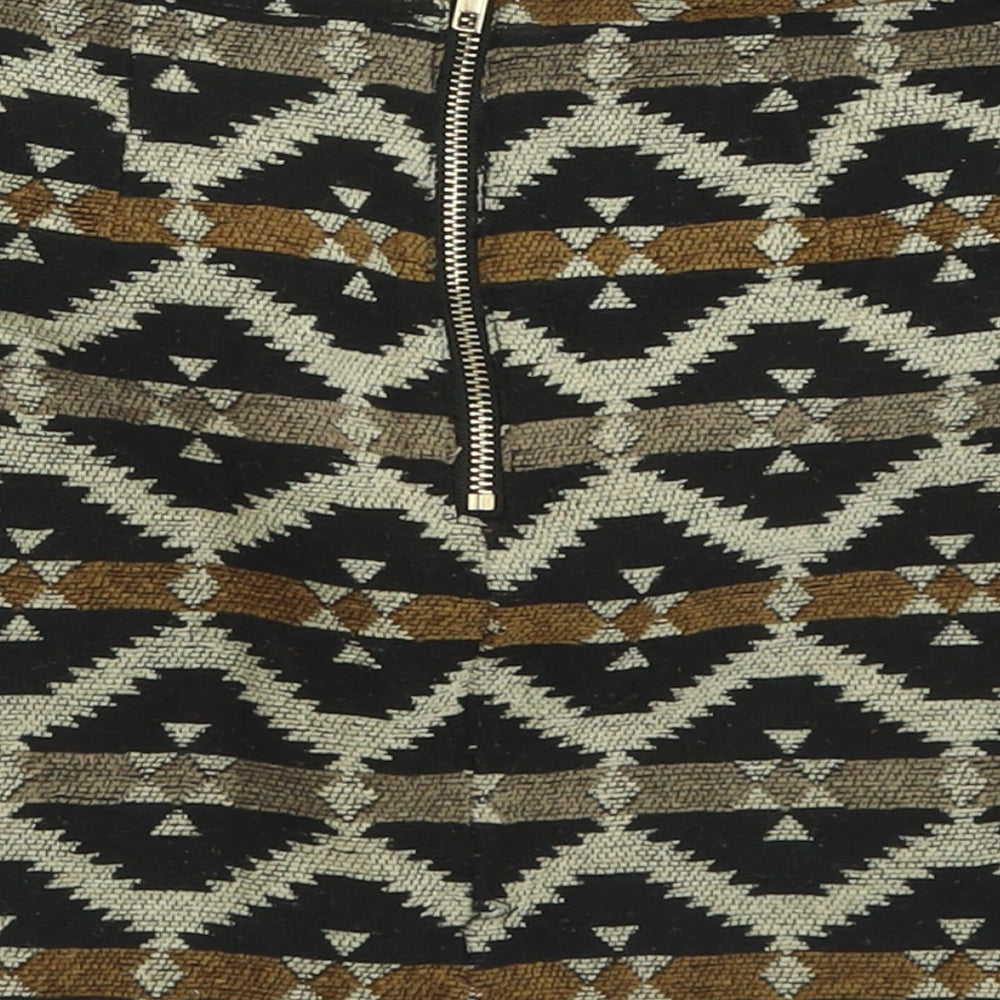 Exhibit Womens Brown Geometric Polyester A-Line Skirt Size 10   Zip