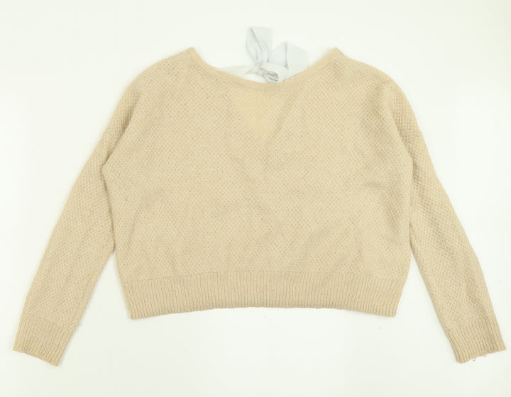 Miss Selfridge Womens Beige Boat Neck  Acrylic Pullover Jumper Size 8