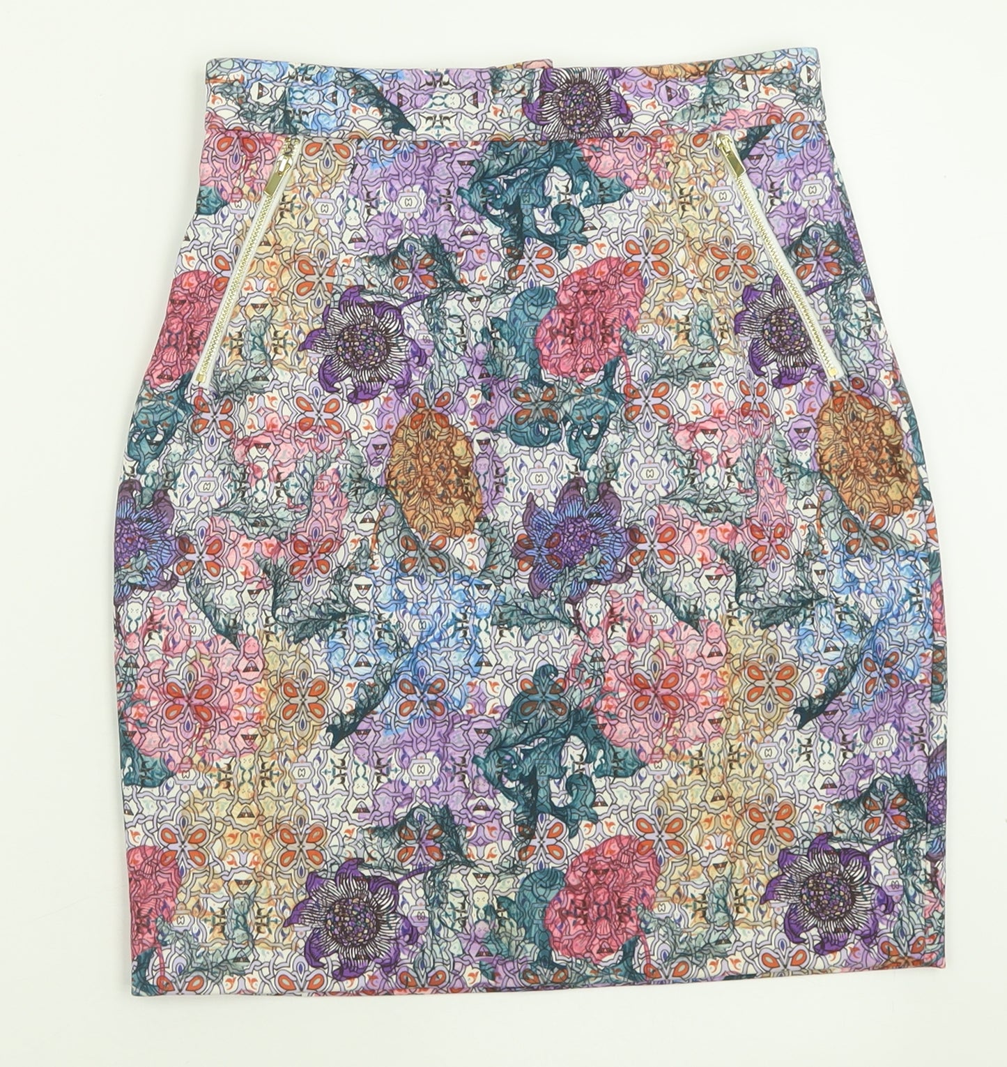 H&M Womens Multicoloured Geometric Polyester A-Line Skirt Size 8   Zip