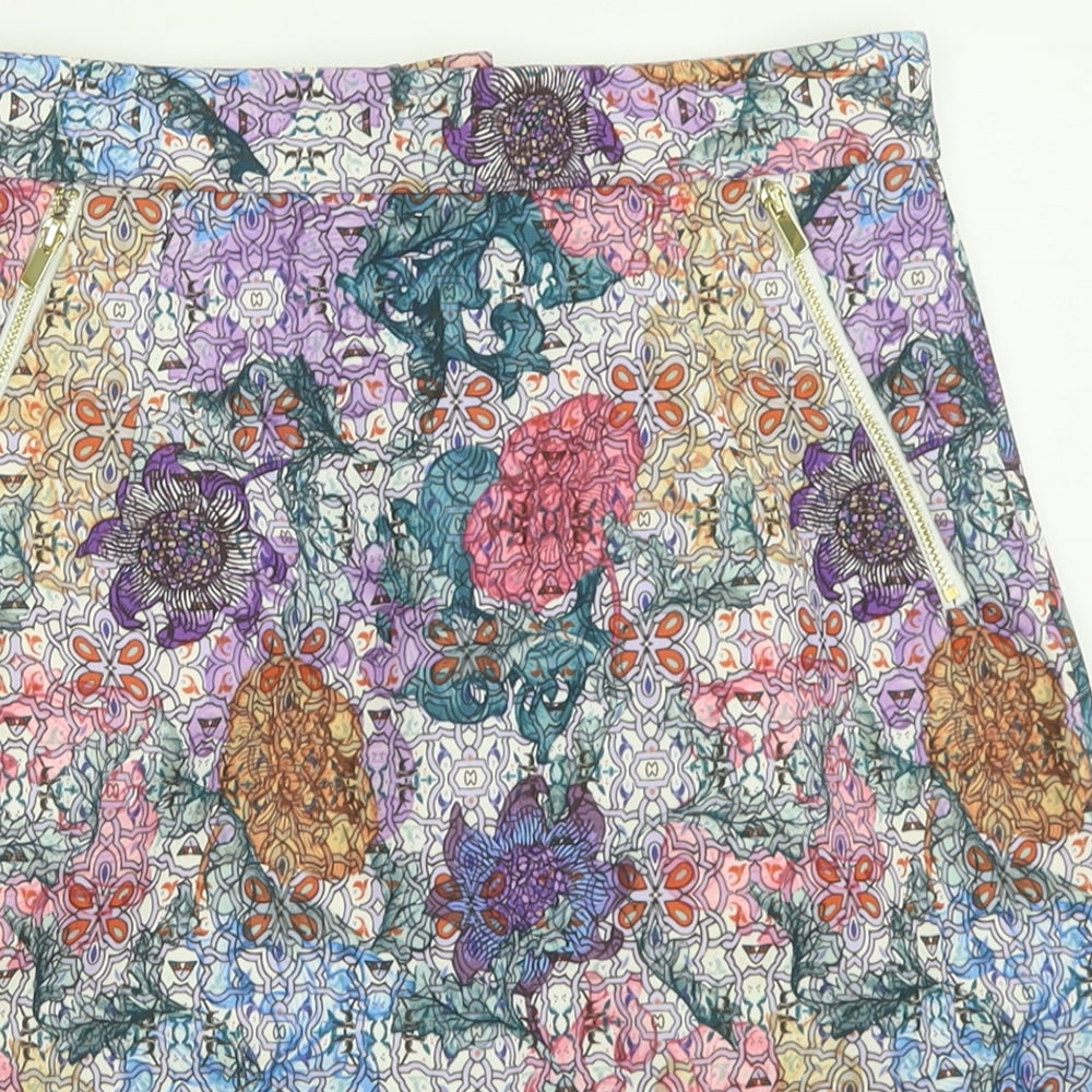 H&M Womens Multicoloured Geometric Polyester A-Line Skirt Size 8   Zip