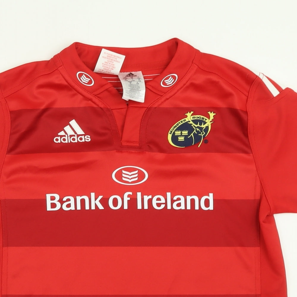 adidas Boys Red Striped Polyester Basic T-Shirt Size 11-12 Years V-Neck Pullover - Rugby Ireland