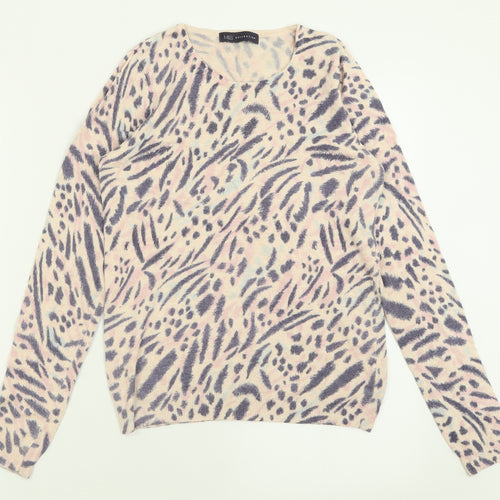 Marks and Spencer Womens Purple Crew Neck Animal Print Viscose Pullover Jumper Size 8