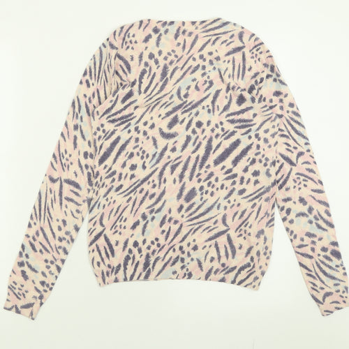 Marks and Spencer Womens Purple Crew Neck Animal Print Viscose Pullover Jumper Size 8