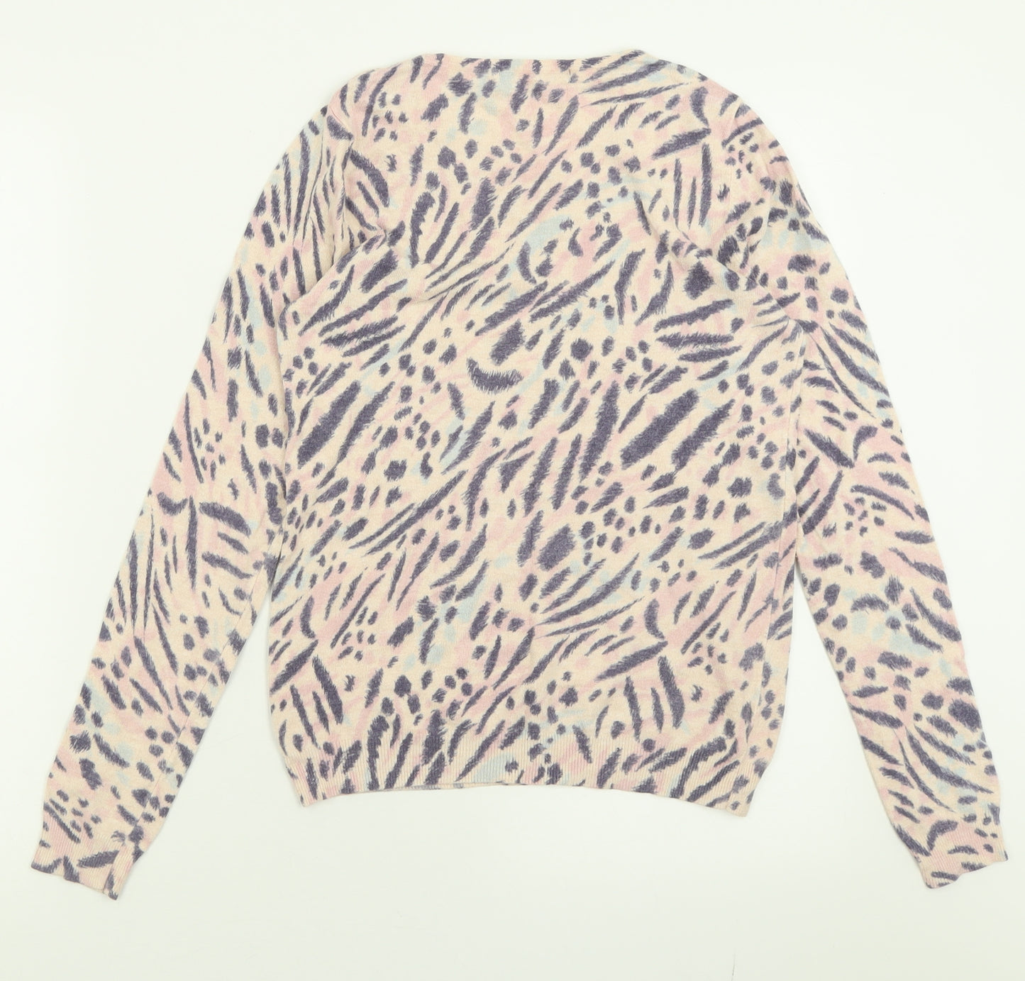 Marks and Spencer Womens Purple Crew Neck Animal Print Viscose Pullover Jumper Size 8