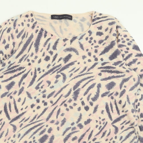 Marks and Spencer Womens Purple Crew Neck Animal Print Viscose Pullover Jumper Size 8