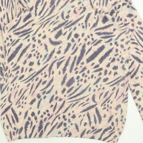 Marks and Spencer Womens Purple Crew Neck Animal Print Viscose Pullover Jumper Size 8