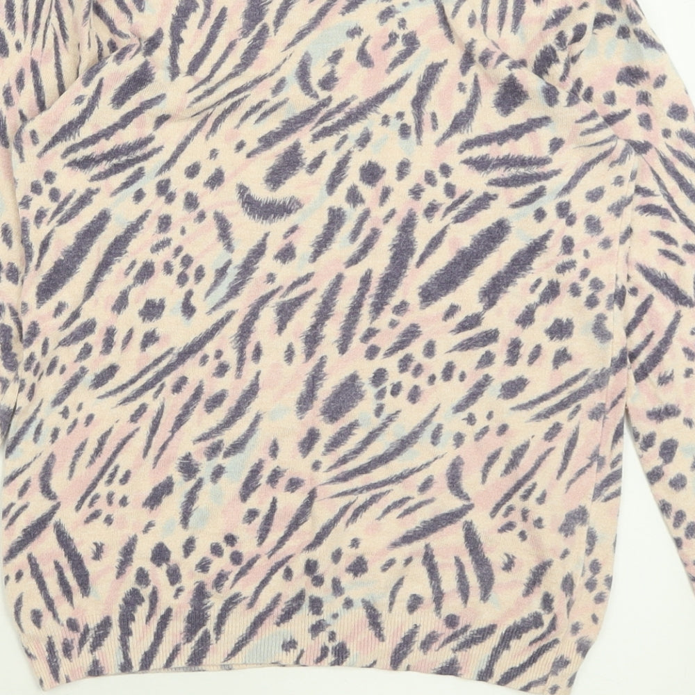 Marks and Spencer Womens Purple Crew Neck Animal Print Viscose Pullover Jumper Size 8