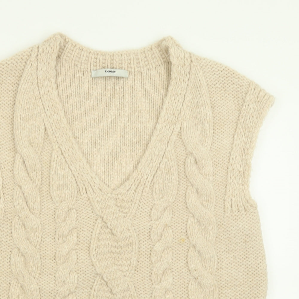 George Womens Beige V-Neck  Acrylic Vest Jumper Size M