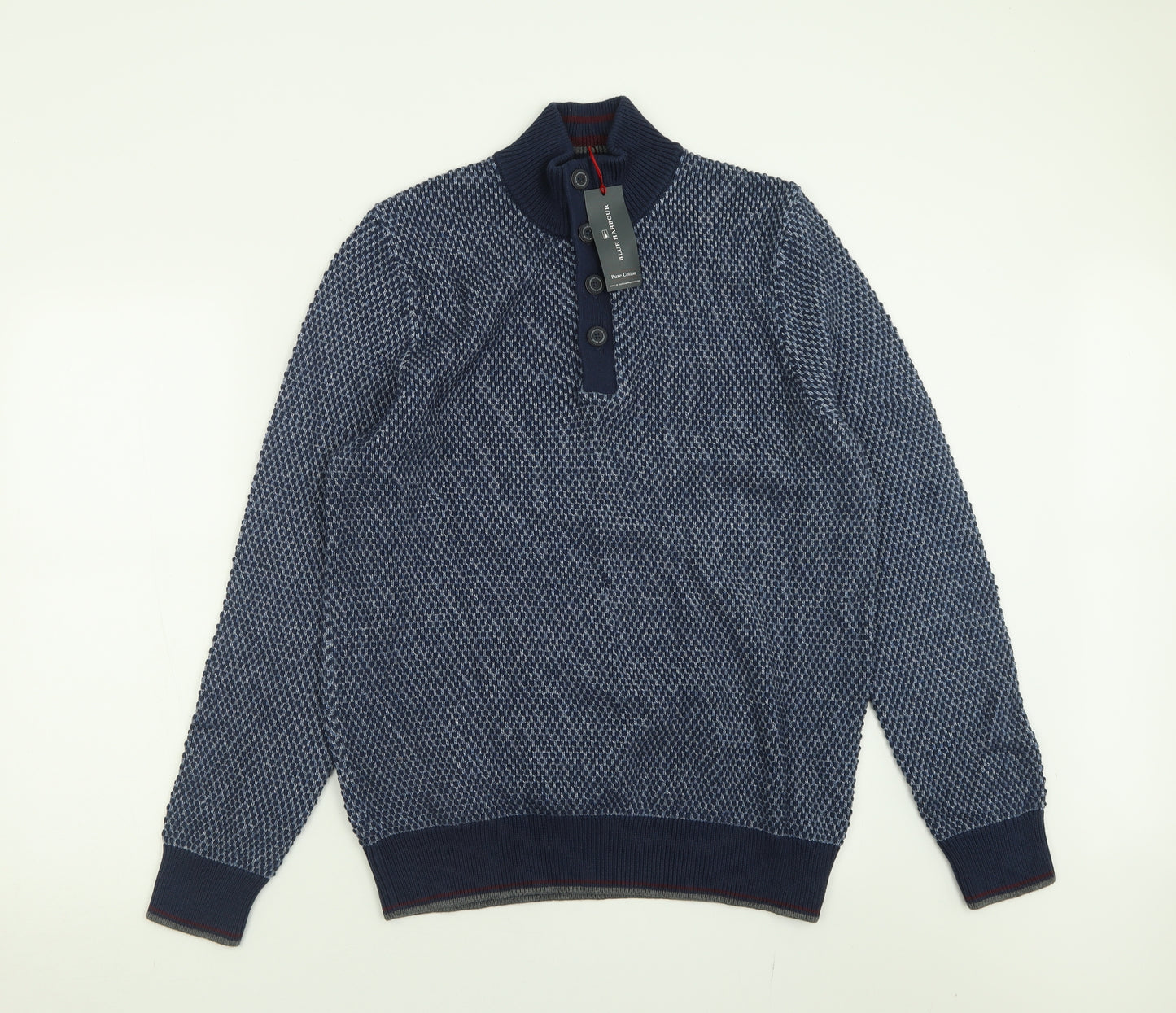 Blue Harbour Mens Blue High Neck  Cotton Pullover Jumper Size L