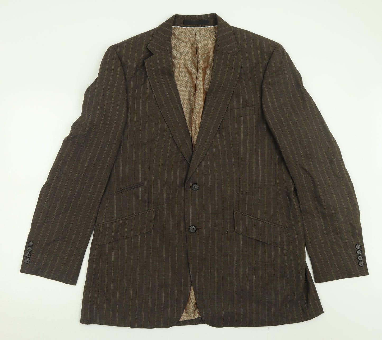 Autograph Mens Brown Striped Linen Jacket Suit Jacket Size 42