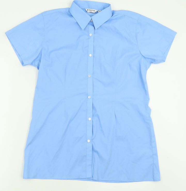 TruTex Mens Blue Polyester Button-Up Size L Collared Button