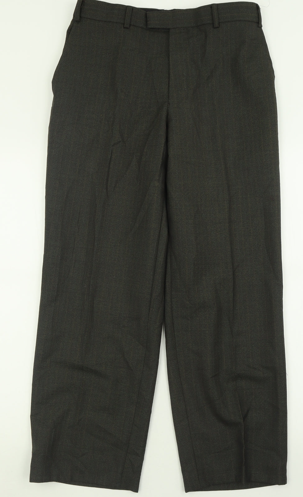 Brook Taverner Mens Grey Striped Wool Trousers  Size 34 L28 in Regular Hook & Eye
