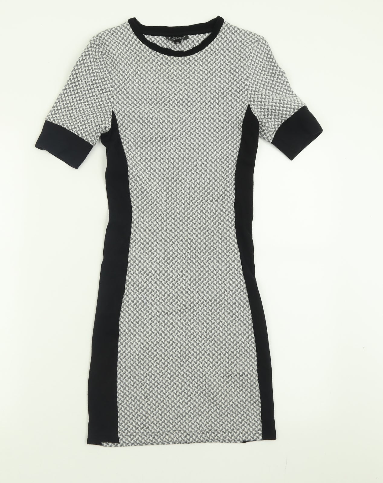 Topshop Womens Grey Geometric Polyester Bodycon  Size 8  Crew Neck Pullover