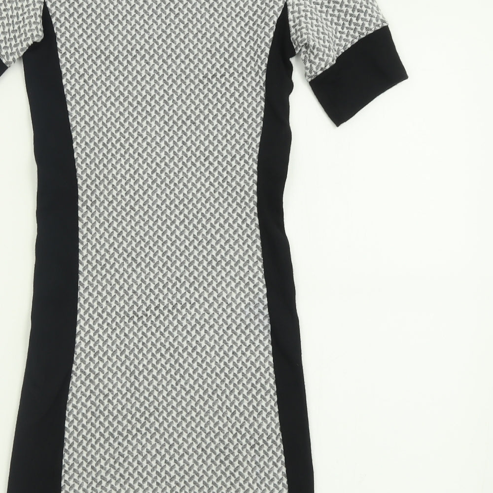 Topshop Womens Grey Geometric Polyester Bodycon  Size 8  Crew Neck Pullover