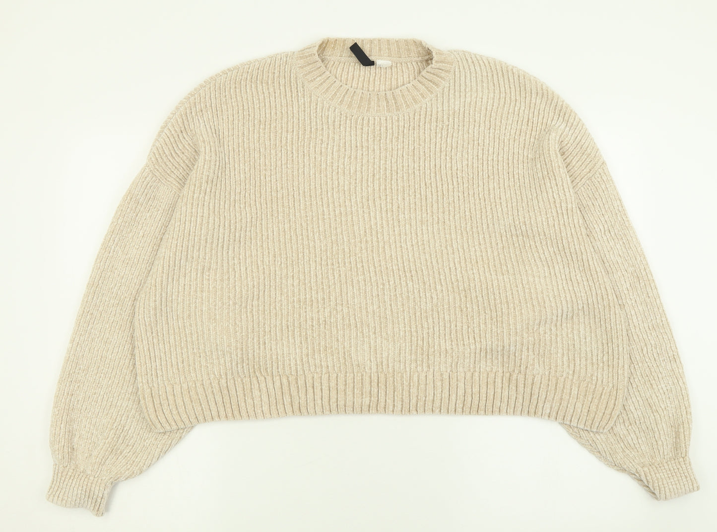 H&M Womens Beige Crew Neck  Polyester Pullover Jumper Size L