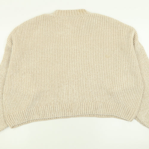 H&M Womens Beige Crew Neck  Polyester Pullover Jumper Size L