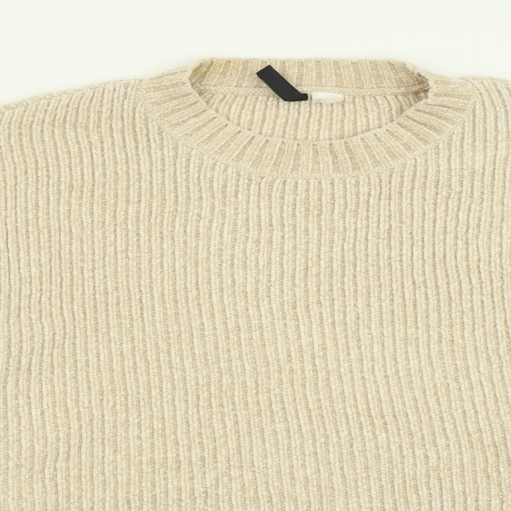 H&M Womens Beige Crew Neck  Polyester Pullover Jumper Size L
