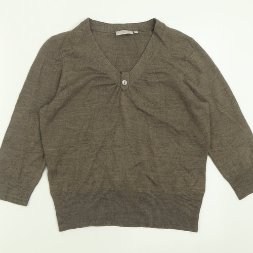 CC Womens Brown V-Neck  Acrylic Pullover Jumper Size M