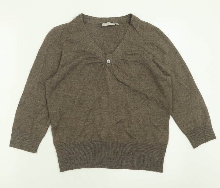 CC Womens Brown V-Neck Acrylic Pullover Jumper Size M