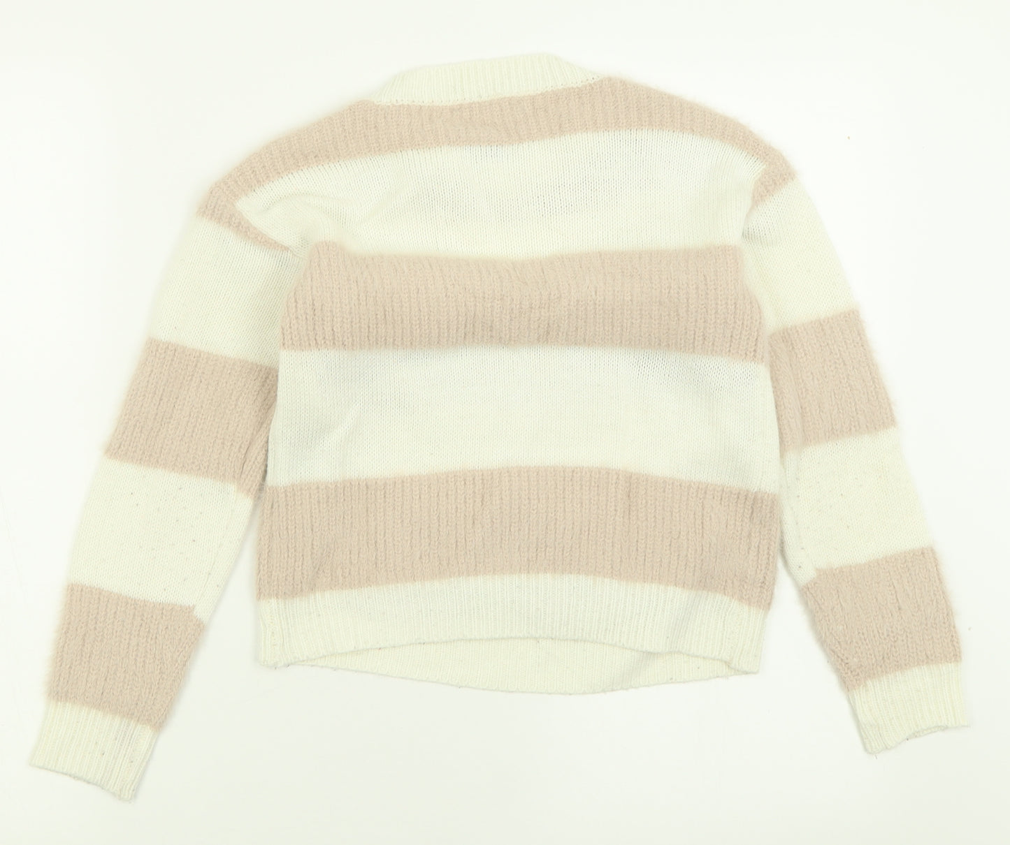 New Look Girls Ivory Crew Neck Striped Acrylic Pullover Jumper Size 10-11 Years  Pullover