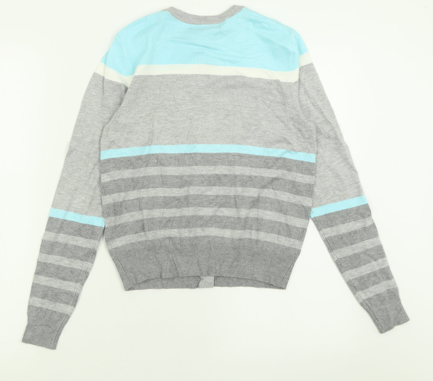 Marks and Spencer Womens Grey Crew Neck Striped Viscose Cardigan Jumper Size 10