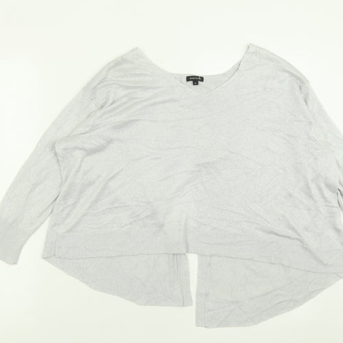 River Island Womens Silver V-Neck  Viscose Pullover Jumper Size 12