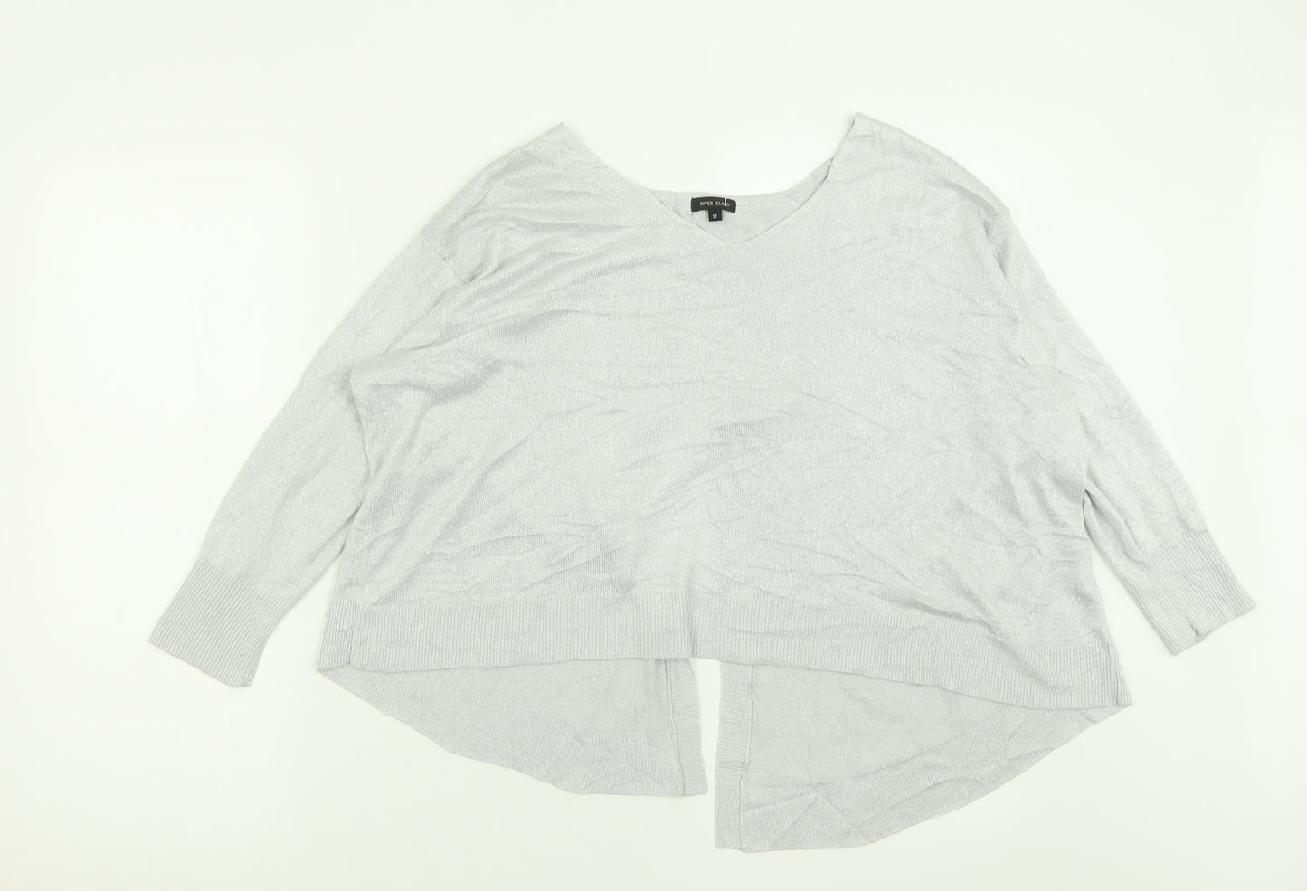River Island Womens Silver V-Neck  Viscose Pullover Jumper Size 12