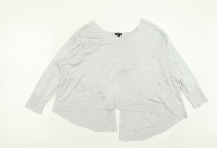 River Island Womens Silver V-Neck  Viscose Pullover Jumper Size 12