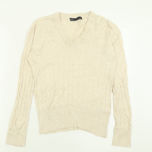 Marks and Spencer Womens Beige V-Neck  Viscose Pullover Jumper Size S