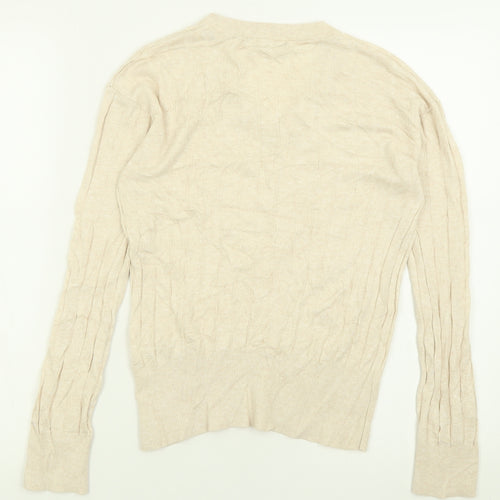 Marks and Spencer Womens Beige V-Neck  Viscose Pullover Jumper Size S