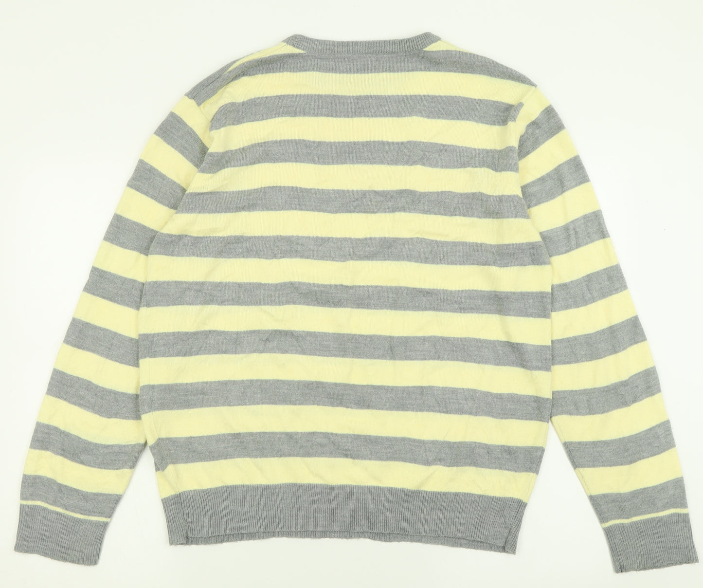 Cedar Wood State Mens Yellow Crew Neck Striped Acrylic Pullover Jumper Size L