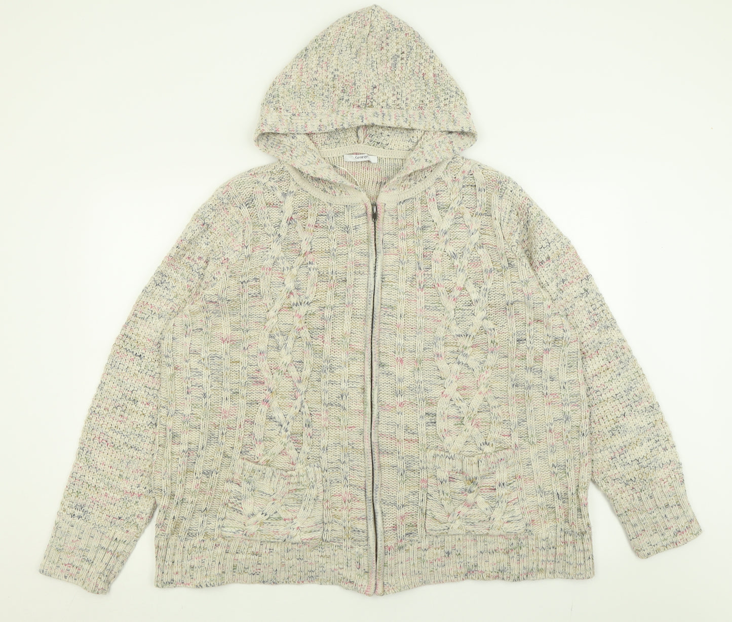 George Womens Beige V-Neck  Acrylic Full Zip Jumper Size 24