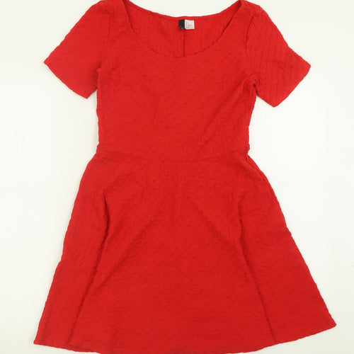 H&M Womens Red  Cotton Fit & Flare  Size S  Scoop Neck Pullover