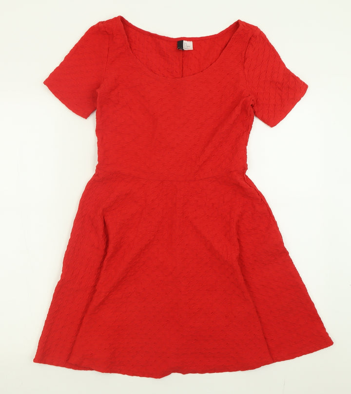 H&M Womens Red  Cotton Fit & Flare  Size S  Scoop Neck Pullover