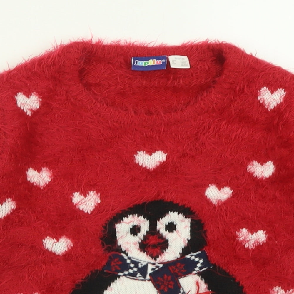 Lupilu Girls Red Crew Neck  Polyamide Pullover Jumper Size 4-5 Years  Pullover