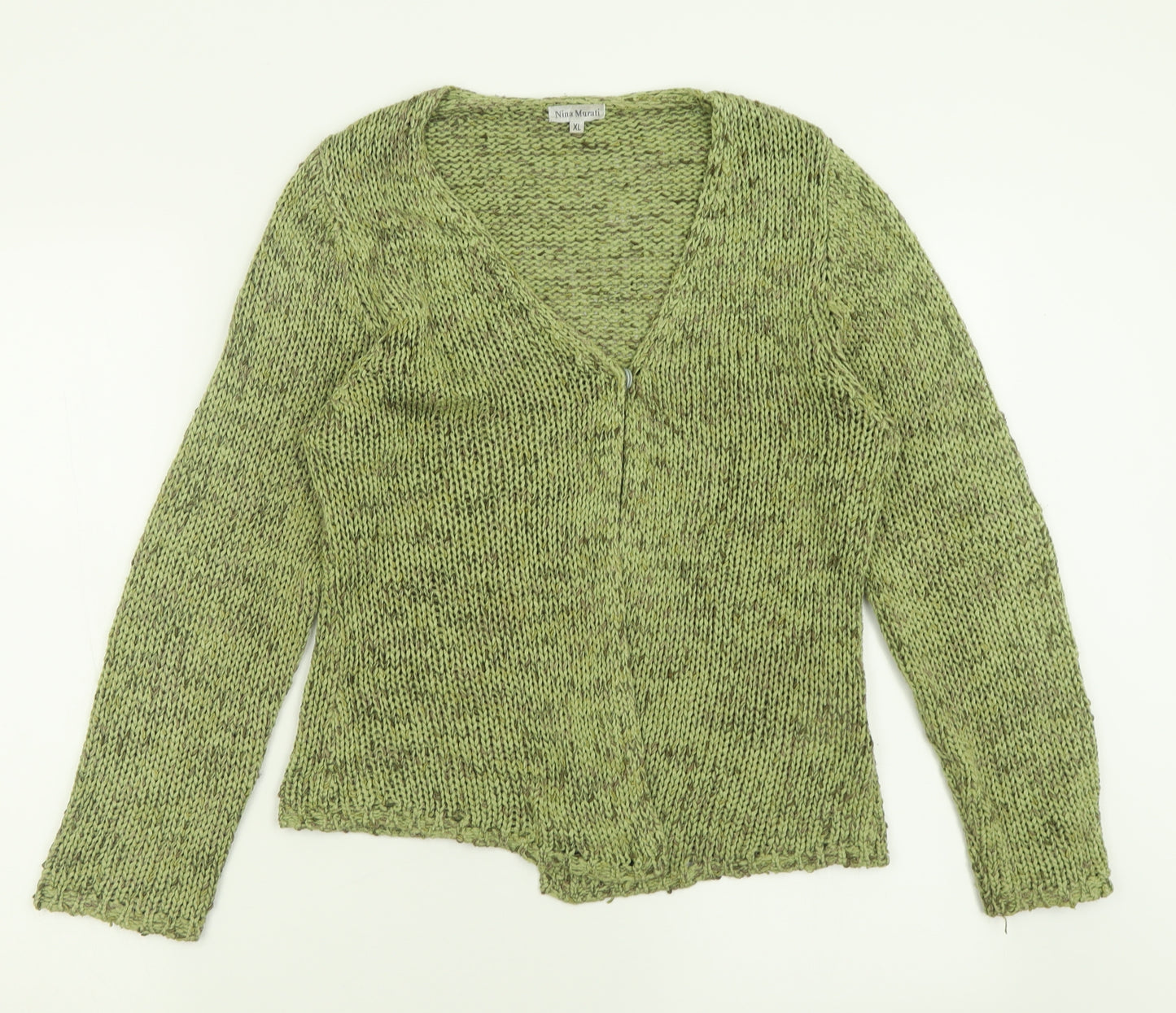 Nina Murati Womens Green V-Neck  Acrylic Cardigan Jumper Size XL