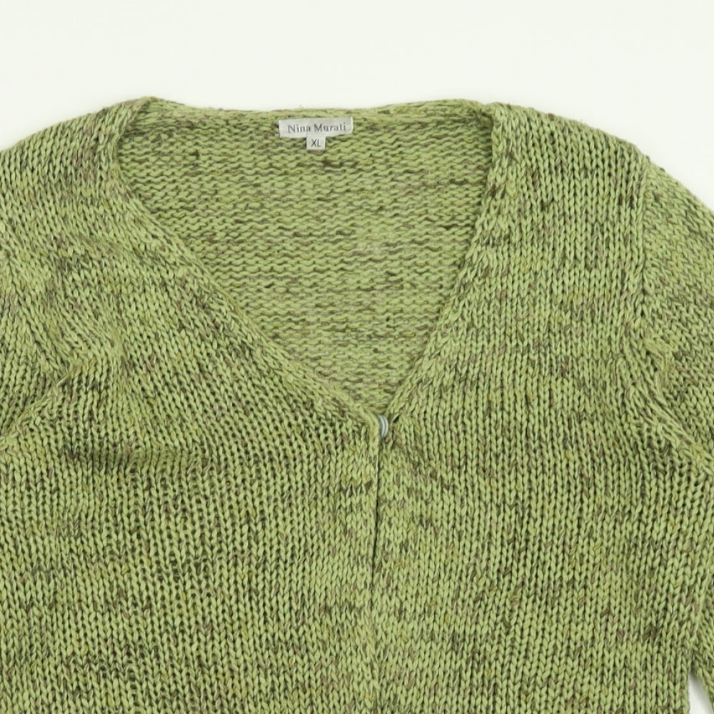 Nina Murati Womens Green V-Neck  Acrylic Cardigan Jumper Size XL