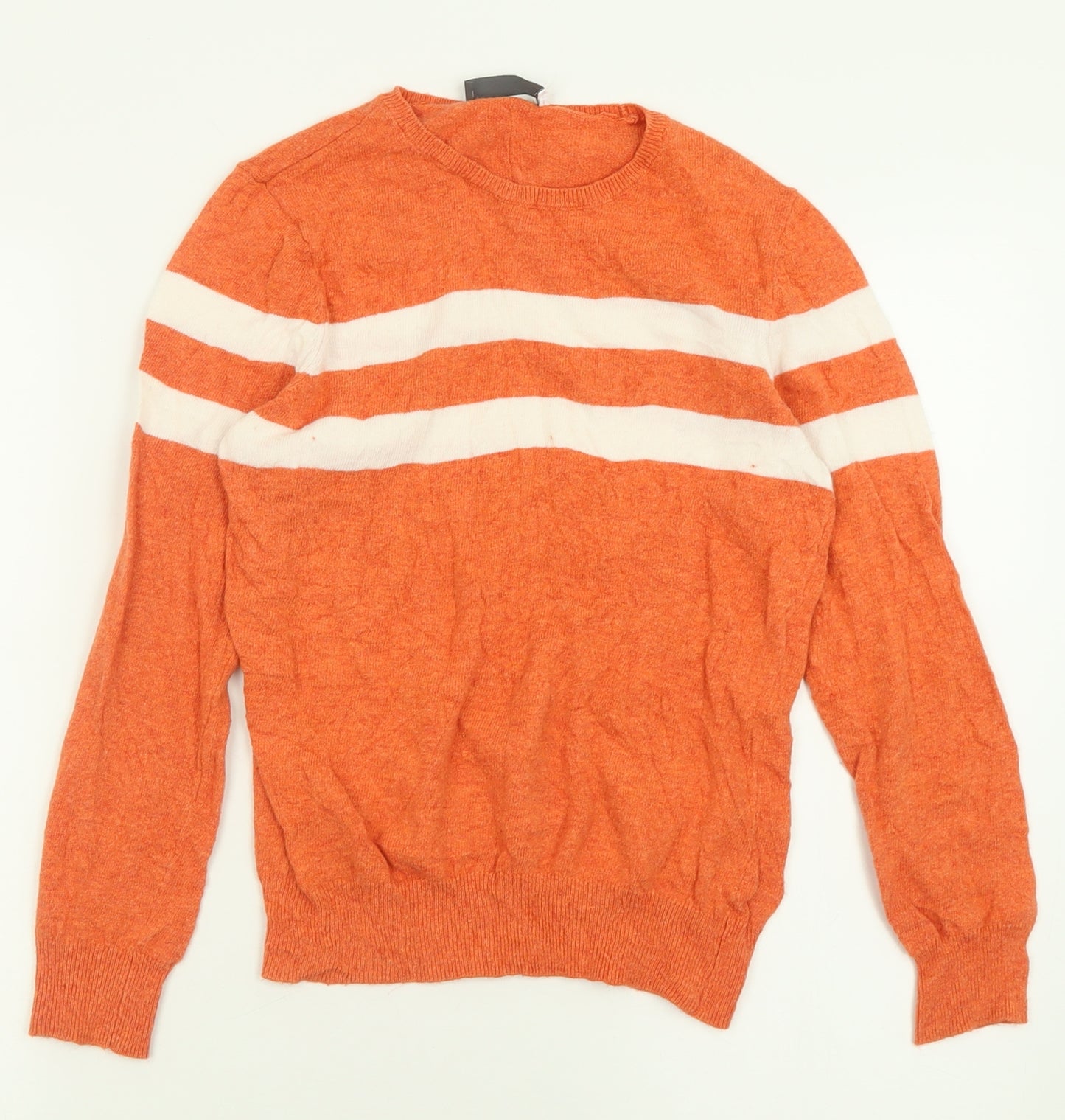 Mint Velvet Womens Orange Crew Neck Striped Cotton Pullover Jumper Size 8